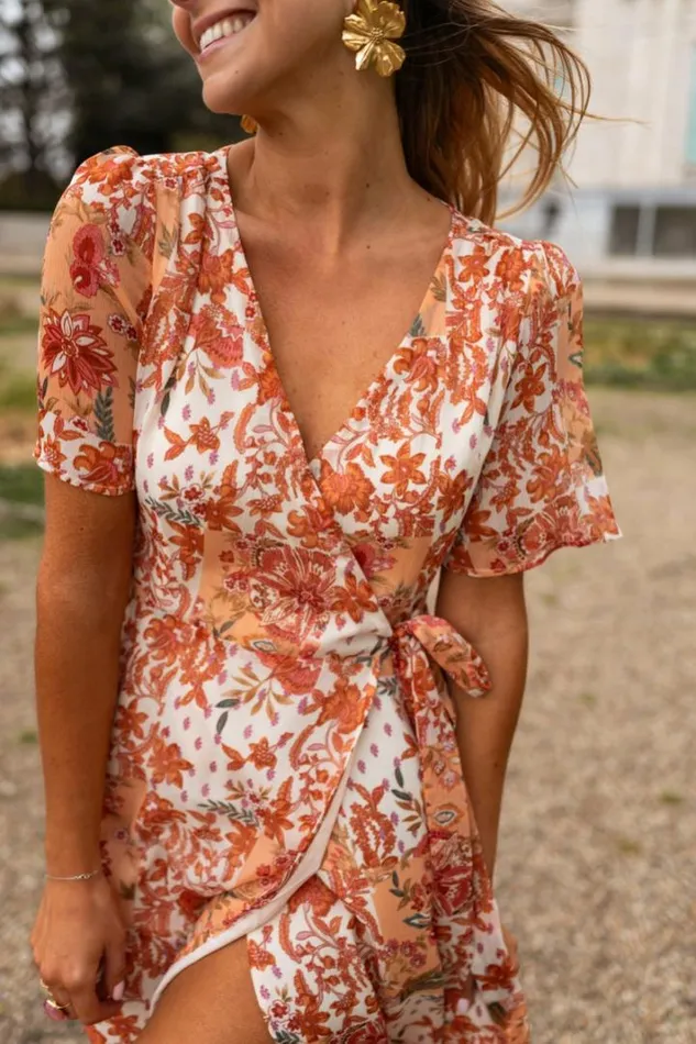 Women039s Clothing Dresses Easy Clothes Orange Floral Leidi Dress