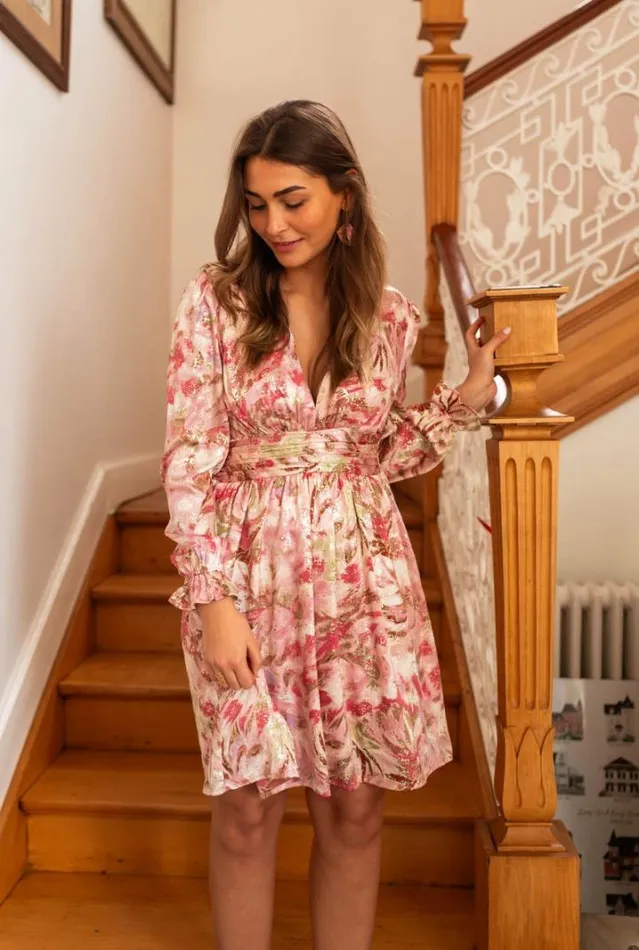 Women039s Clothing Dresses Easy Clothes Pink And Golden Carole Dress Women039s Clothing Dresses Easy Clothes Pink And Golden Carole Dress