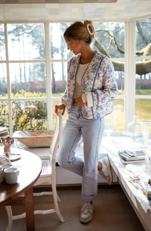 Women039s Clothing Jackets Easy Clothes Ecru And Blue Floral Jomilie Jacket