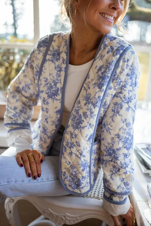 Women039s Clothing Jackets Easy Clothes Ecru And Blue Floral Jomilie Jacket