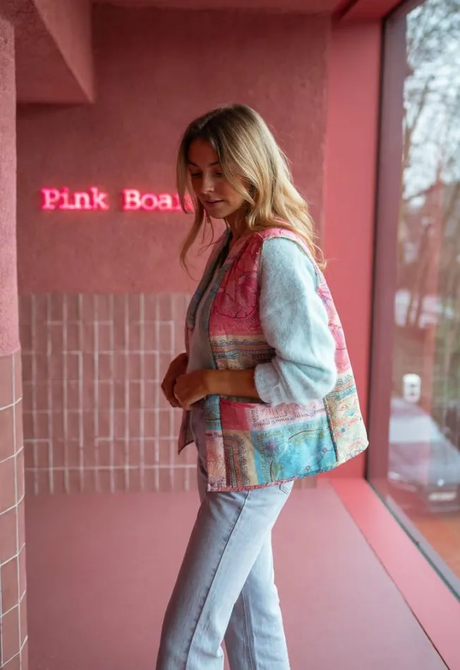 Women039s Clothing Jackets Easy Clothes Pink And Blue Sleeveless Maia Jacket Women039s Clothing Jackets Easy Clothes Pink And Blue Sleeveless Maia Jacket