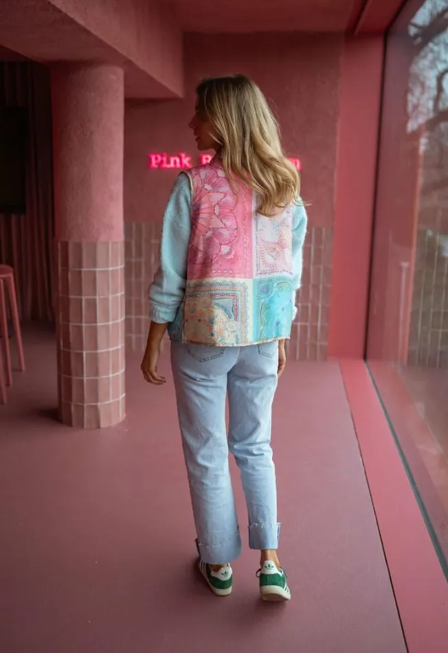 Women039s Clothing Jackets Easy Clothes Pink And Blue Sleeveless Maia Jacket Women039s Clothing Jackets Easy Clothes Pink And Blue Sleeveless Maia Jacket