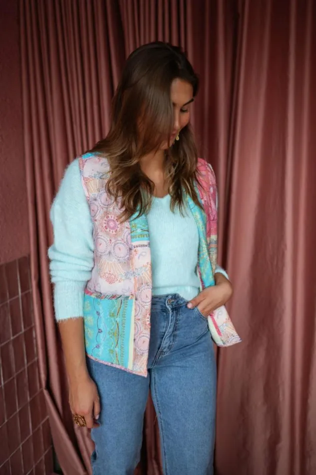 Women039s Clothing Jackets Easy Clothes Pink And Blue Sleeveless Maia Jacket Women039s Clothing Jackets Easy Clothes Pink And Blue Sleeveless Maia Jacket