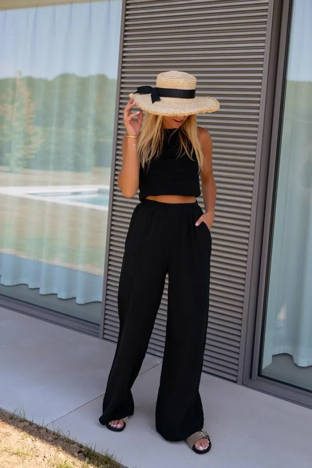 Women039s Clothing Pants and Jeans Easy Clothes Black Shiva Cotton Gauze Pants Black
