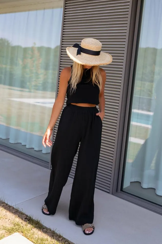 Women039s Clothing Pants and Jeans Easy Clothes Black Shiva Cotton Gauze Pants Black