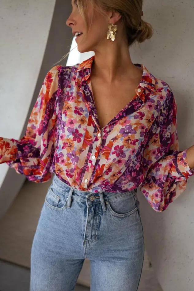 Women039s Clothing Shirts Easy Clothes Floral Fauve Shirt