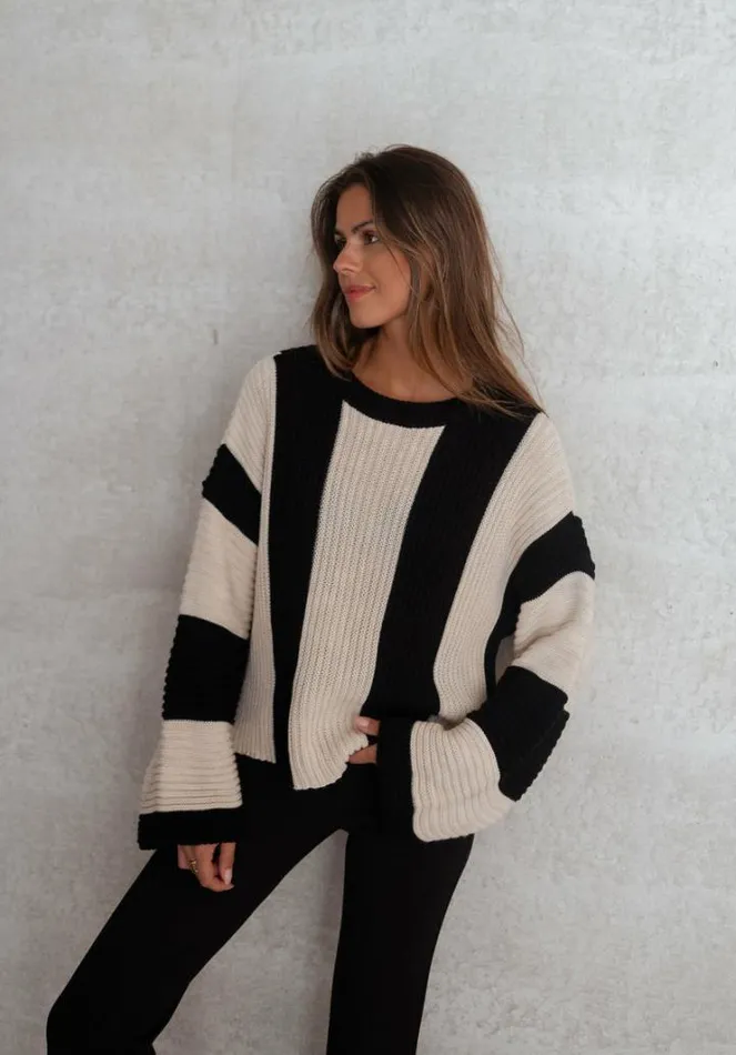 Women039s Clothing Sweaters Easy Clothes Ecru And Black Masson Sweater Ecru and Black