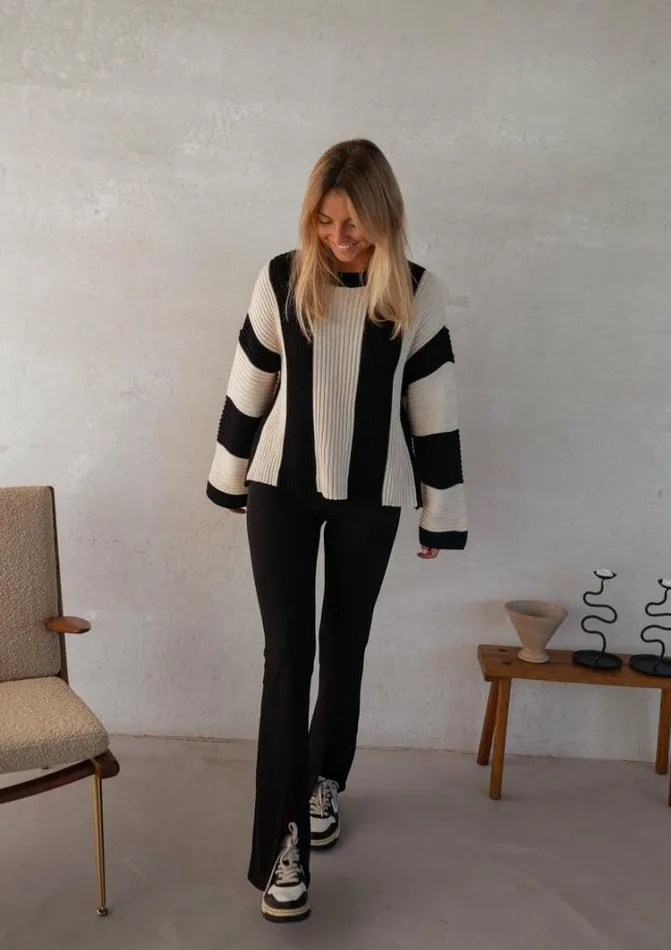 Women039s Clothing Sweaters Easy Clothes Ecru And Black Masson Sweater Ecru and Black