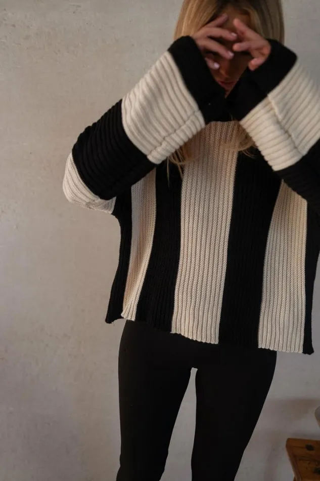 Women039s Clothing Sweaters Easy Clothes Ecru And Black Masson Sweater Ecru and Black