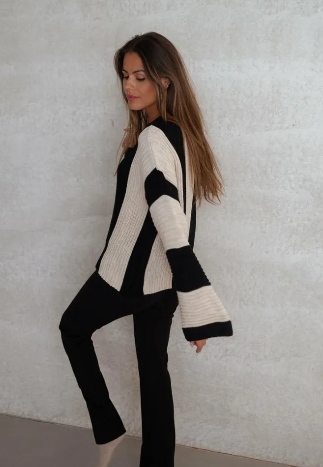 Women039s Clothing Sweaters Easy Clothes Ecru And Black Masson Sweater Ecru and Black