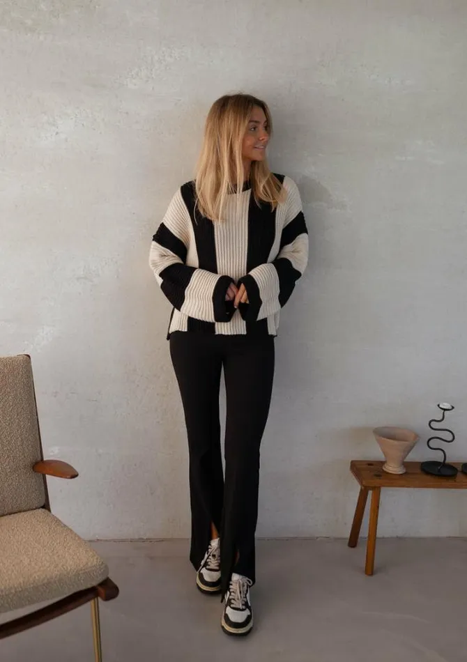 Women039s Clothing Sweaters Easy Clothes Ecru And Black Masson Sweater Ecru and Black
