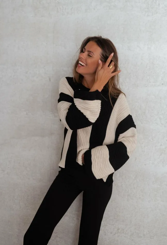 Women039s Clothing Sweaters Easy Clothes Ecru And Black Masson Sweater Ecru and Black