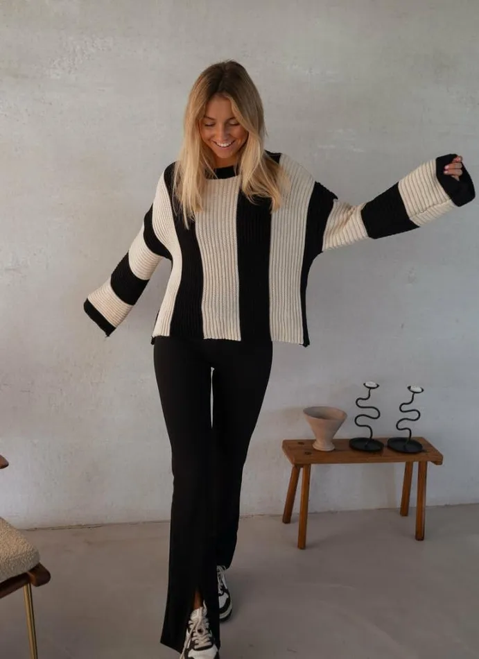 Women039s Clothing Sweaters Easy Clothes Ecru And Black Masson Sweater Ecru and Black