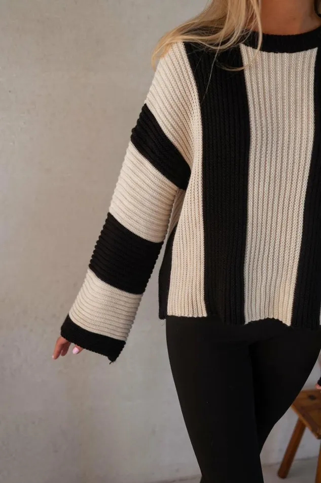 Women039s Clothing Sweaters Easy Clothes Ecru And Black Masson Sweater Ecru and Black