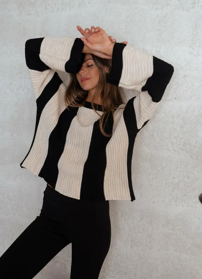 Women039s Clothing Sweaters Easy Clothes Ecru And Black Masson Sweater Ecru and Black