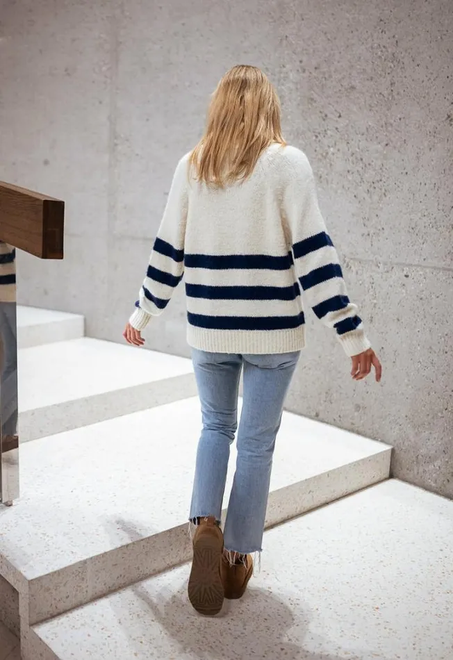 Women039s Clothing Sweaters Easy Clothes Ecru And Blue Striped Clara Sweater Women039s Clothing Sweaters Easy Clothes Ecru And Blue Striped Clara Sweater