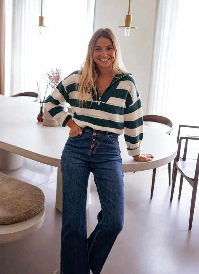 Women039s Clothing Sweaters Easy Clothes Green And Ecru Striped Laura Sweater