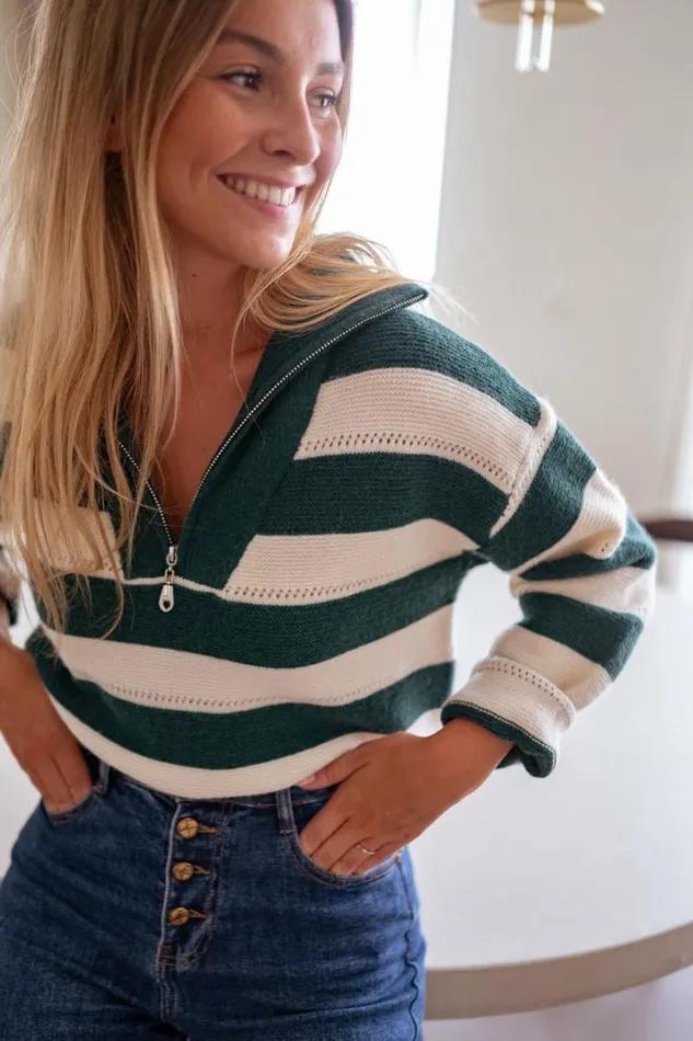 Women039s Clothing Sweaters Easy Clothes Green And Ecru Striped Laura Sweater