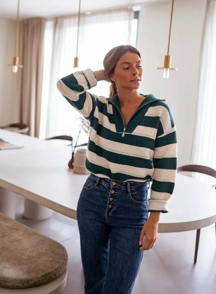 Women039s Clothing Sweaters Easy Clothes Green And Ecru Striped Laura Sweater