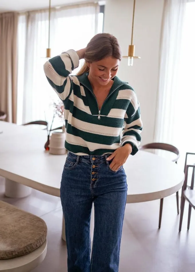 Women039s Clothing Sweaters Easy Clothes Green And Ecru Striped Laura Sweater
