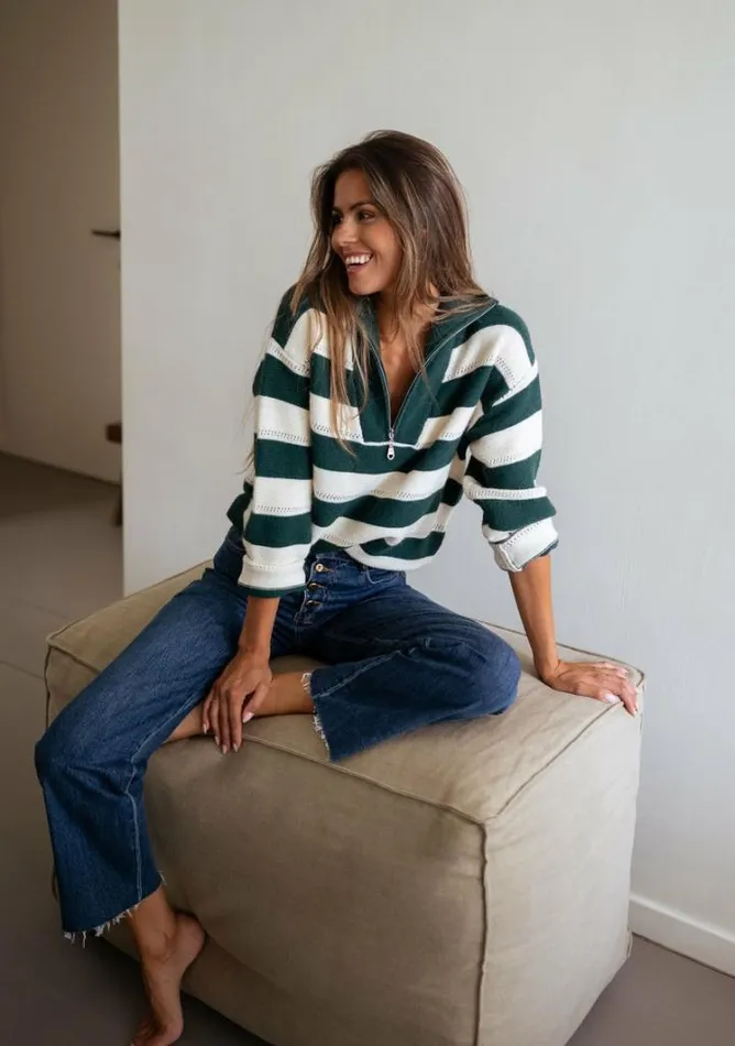 Women039s Clothing Sweaters Easy Clothes Green And Ecru Striped Laura Sweater