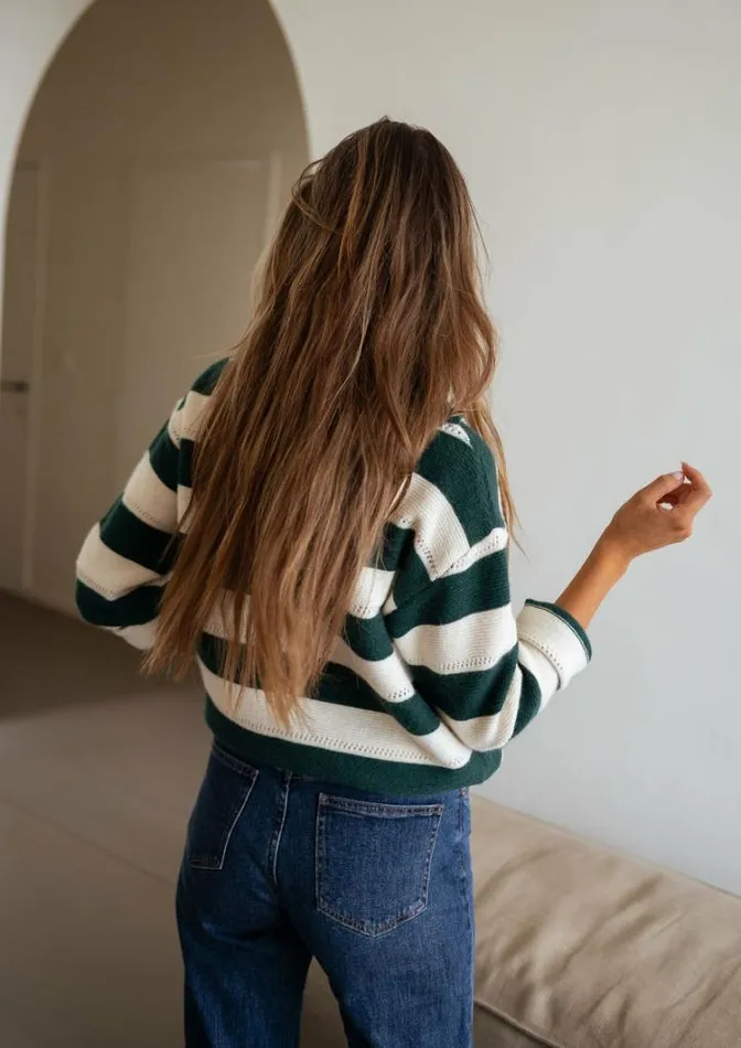 Women039s Clothing Sweaters Easy Clothes Green And Ecru Striped Laura Sweater