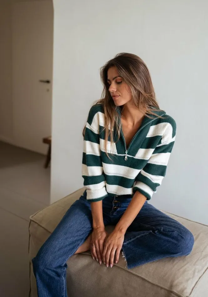 Women039s Clothing Sweaters Easy Clothes Green And Ecru Striped Laura Sweater