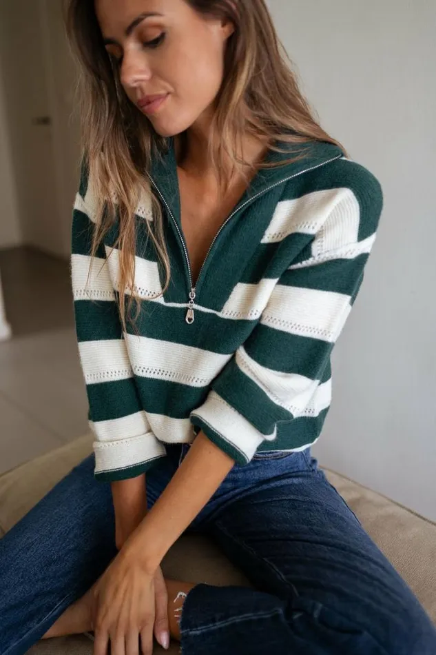 Women039s Clothing Sweaters Easy Clothes Green And Ecru Striped Laura Sweater