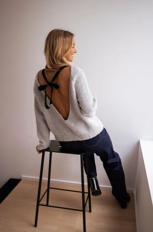 Women039s Clothing Sweaters Easy Clothes Grey Lais Sweater With Black Bow