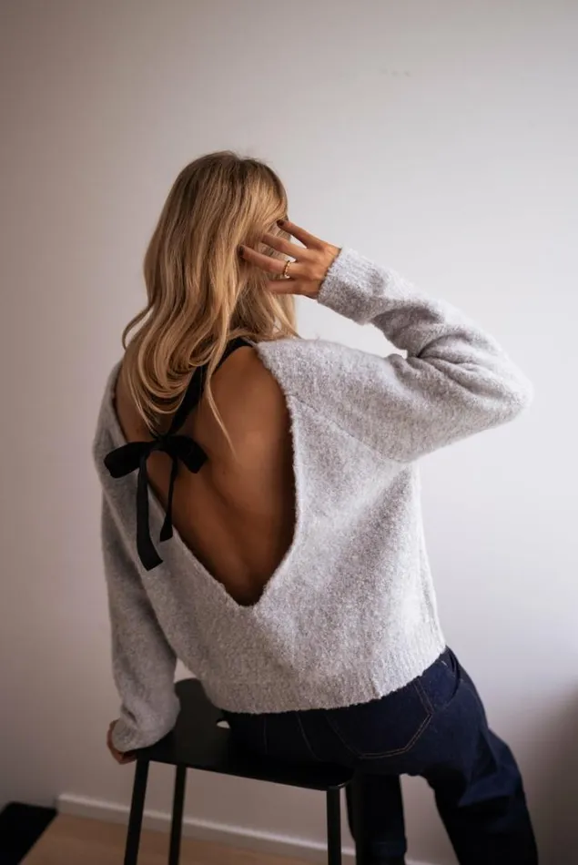 Women039s Clothing Sweaters Easy Clothes Grey Lais Sweater With Black Bow