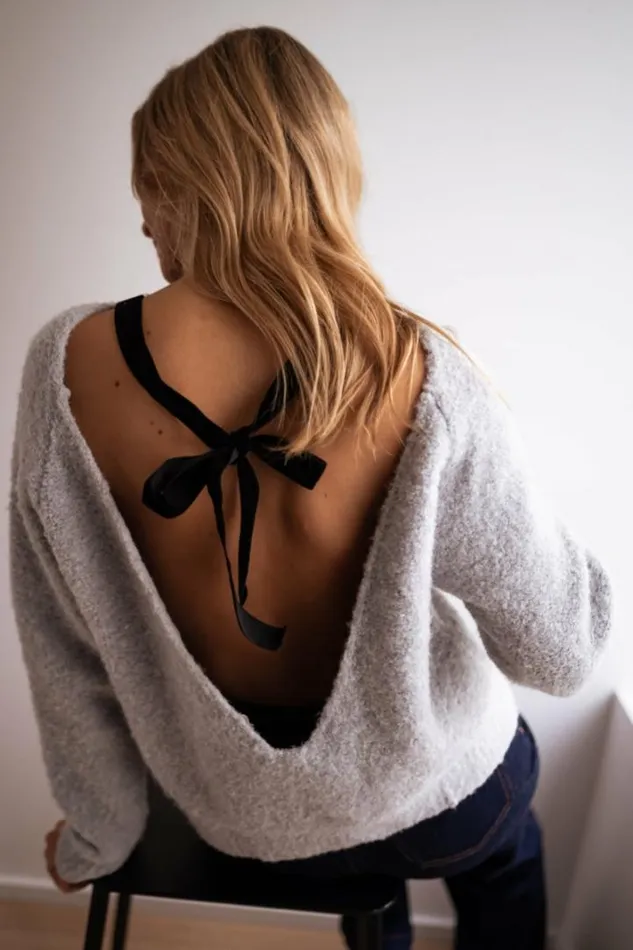 Women039s Clothing Sweaters Easy Clothes Grey Lais Sweater With Black Bow