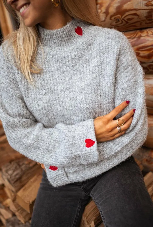 Women039s Clothing Sweaters Easy Clothes Grey Soline Sweater With Hearts Grey