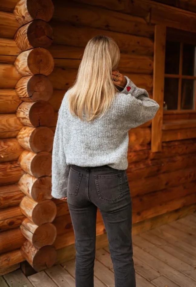 Women039s Clothing Sweaters Easy Clothes Grey Soline Sweater With Hearts Grey