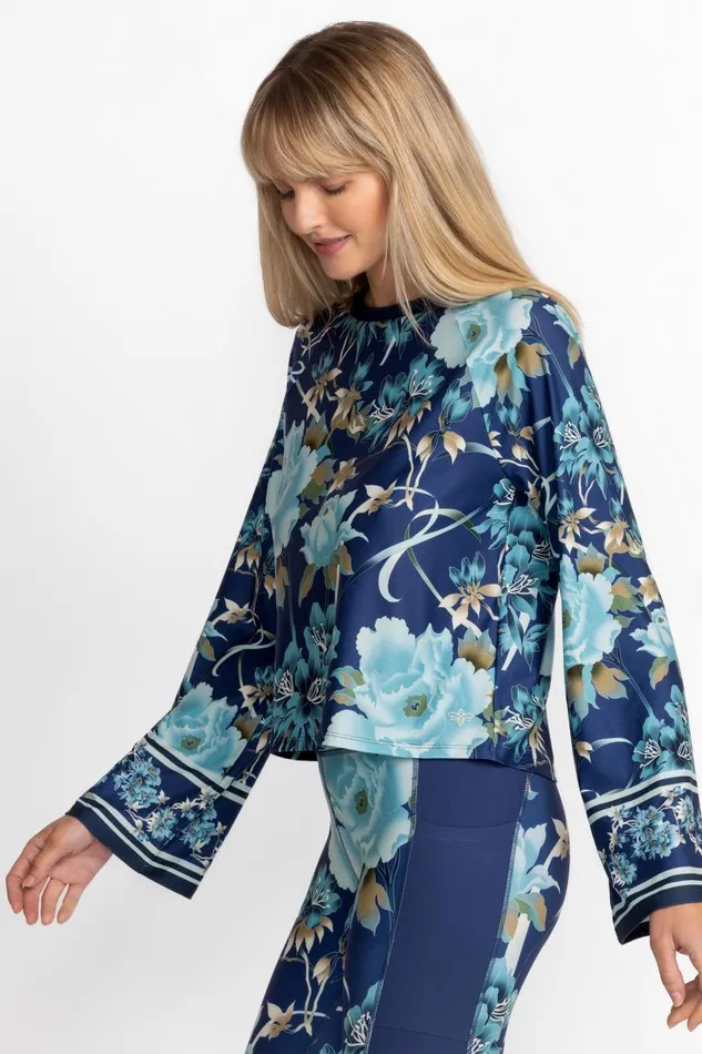 Women Active Johnny Was Bee Active Kimono Sleeve Swing Tee Peonee Blue