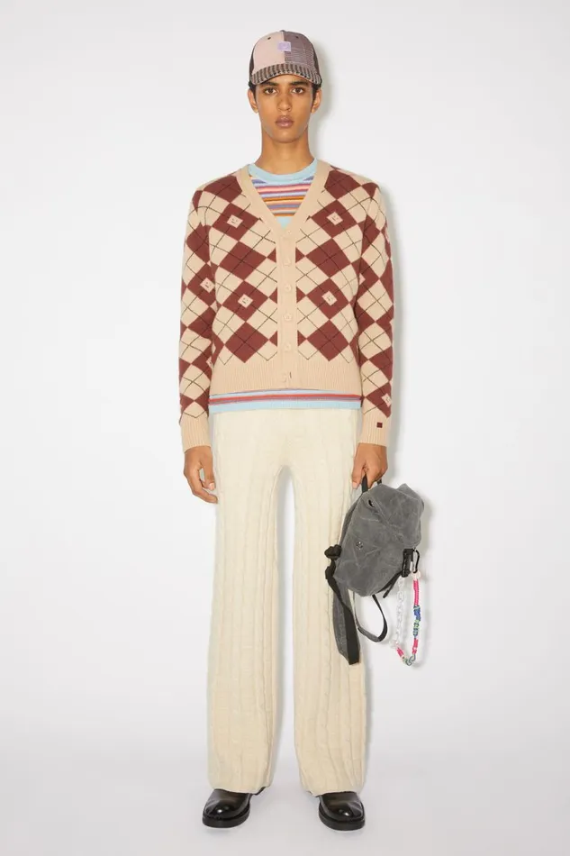 Women Argyle Jacquard Cardigan Biscuit Beigedeep Red Acne Studios Knitwear