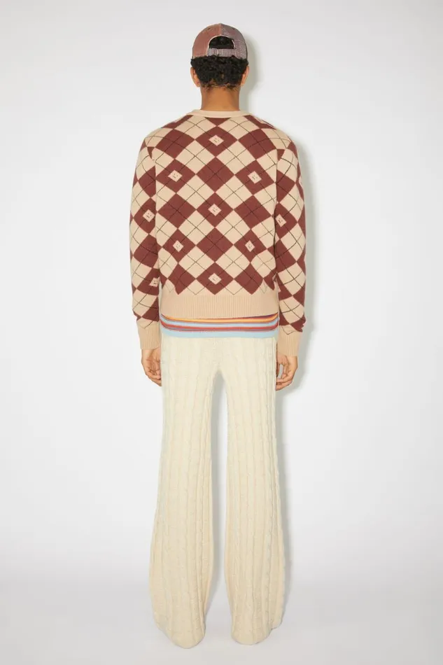 Women Argyle Jacquard Cardigan Biscuit Beigedeep Red Acne Studios Knitwear