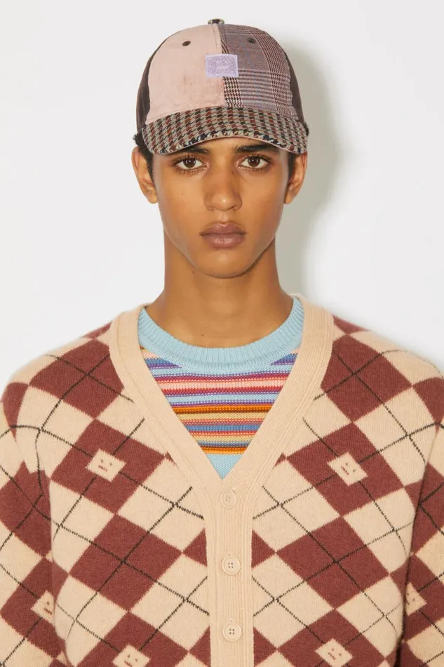 Women Argyle Jacquard Cardigan Biscuit Beigedeep Red Acne Studios Knitwear