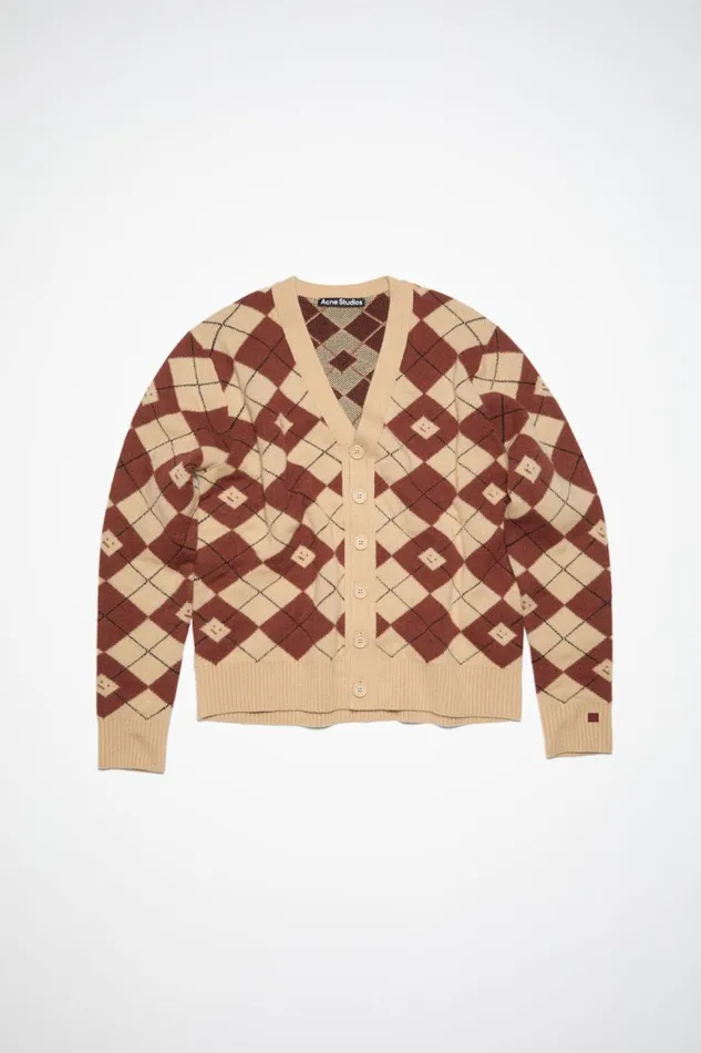 Women Argyle Jacquard Cardigan Biscuit Beigedeep Red Acne Studios Knitwear