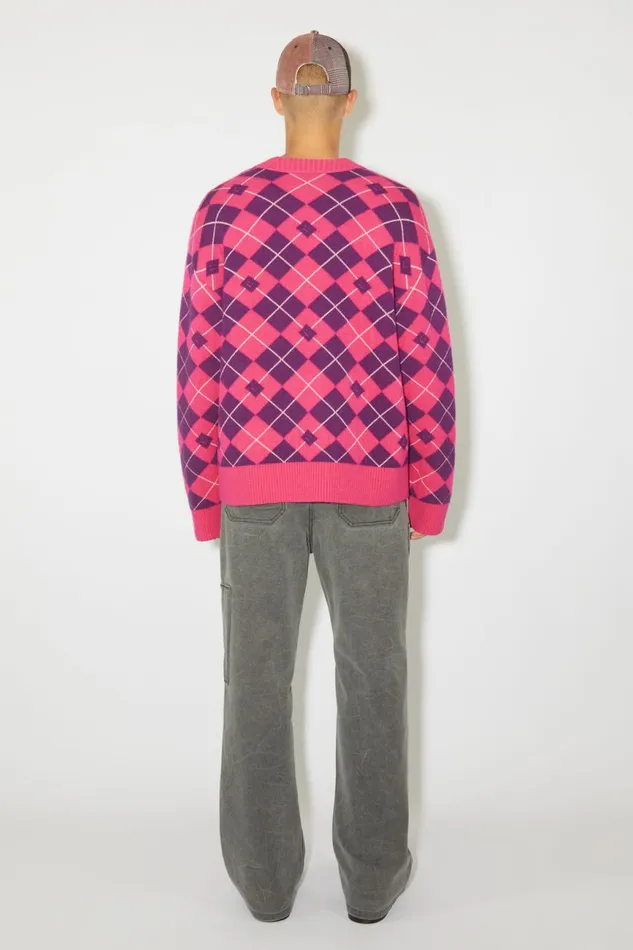Women Argyle Jacquard Wool Jumper Bright Pinkmid Purple Acne Studios Knitwear