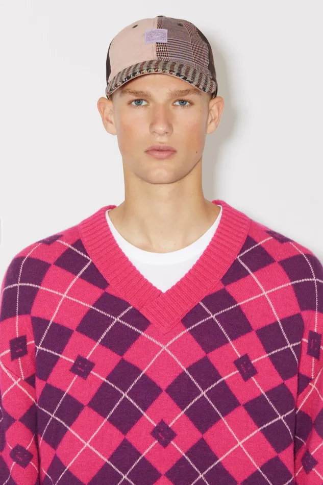 Women Argyle Jacquard Wool Jumper Bright Pinkmid Purple Acne Studios Knitwear