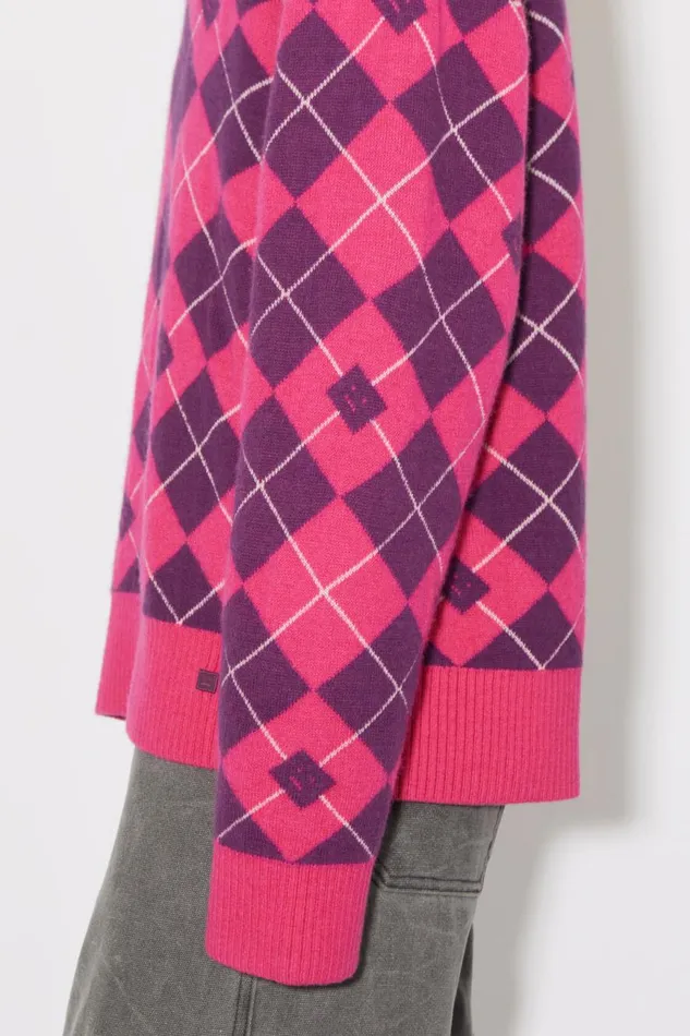 Women Argyle Jacquard Wool Jumper Bright Pinkmid Purple Acne Studios Knitwear