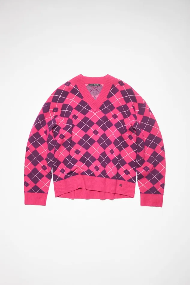 Women Argyle Jacquard Wool Jumper Bright Pinkmid Purple Acne Studios Knitwear
