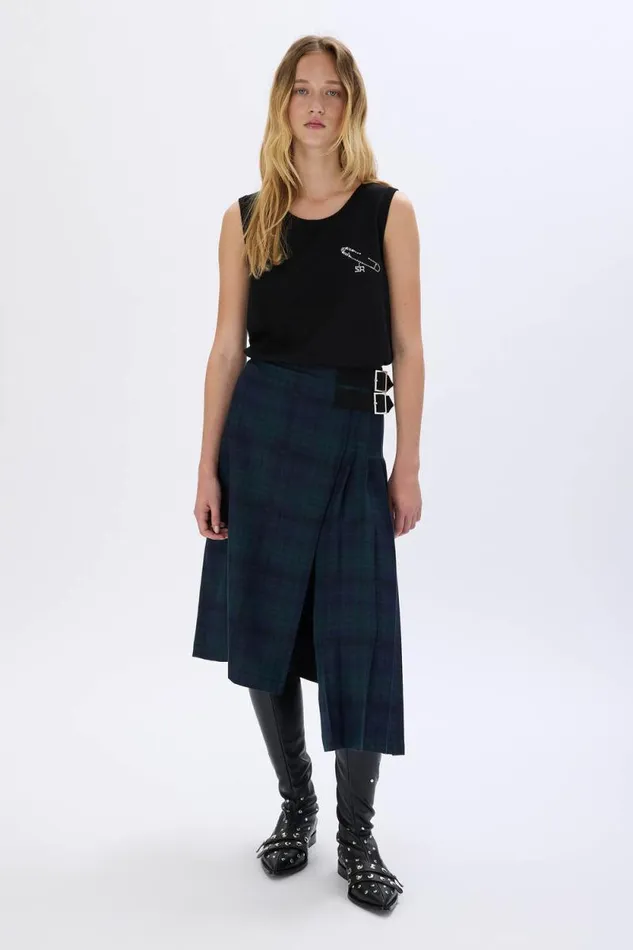 Women Asymmetrical Tartan Check Kilt Skirt Check Navy Green Blue Sonia Rykiel Skirts