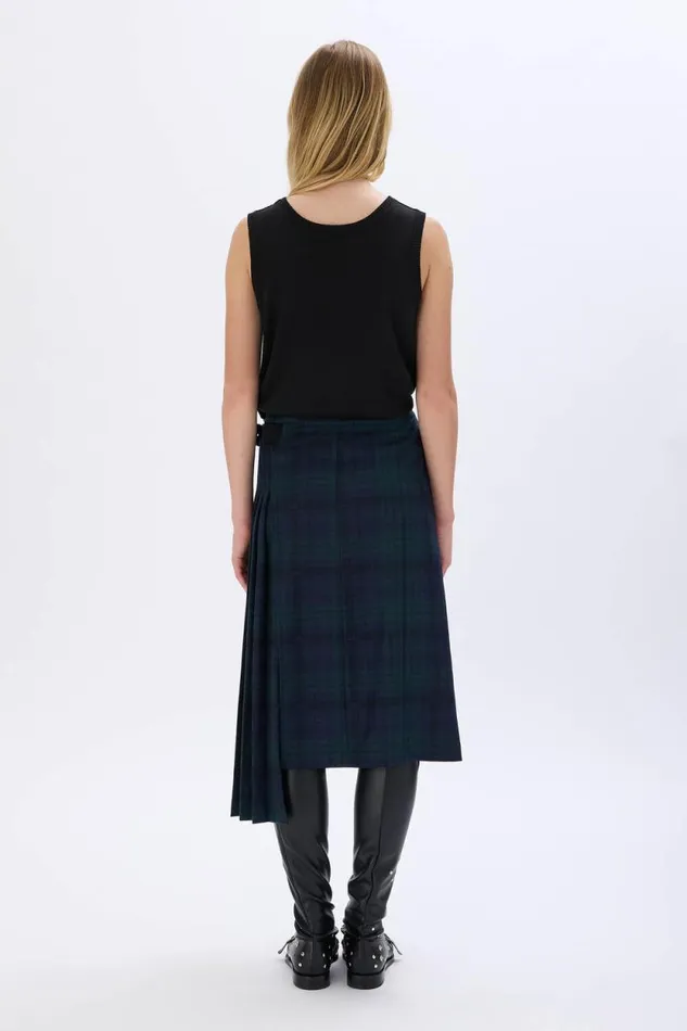 Women Asymmetrical Tartan Check Kilt Skirt Check Navy Green Blue Sonia Rykiel Skirts