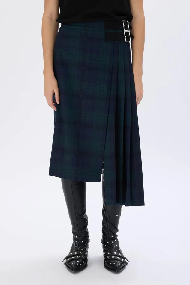 Women Asymmetrical Tartan Check Kilt Skirt Check Navy Green Blue Sonia Rykiel Skirts