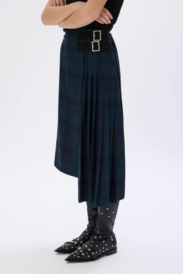 Women Asymmetrical Tartan Check Kilt Skirt Check Navy Green Blue Sonia Rykiel Skirts