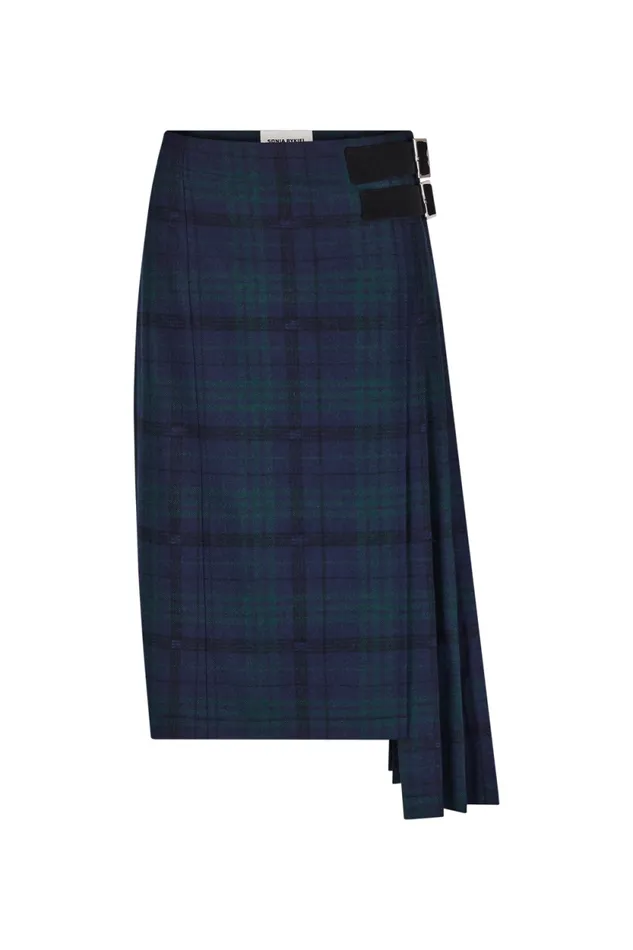 Women Asymmetrical Tartan Check Kilt Skirt Check Navy Green Blue Sonia Rykiel Skirts