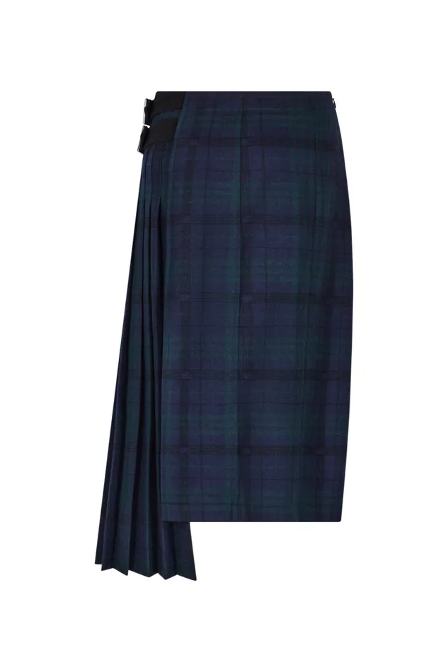 Women Asymmetrical Tartan Check Kilt Skirt Check Navy Green Blue Sonia Rykiel Skirts