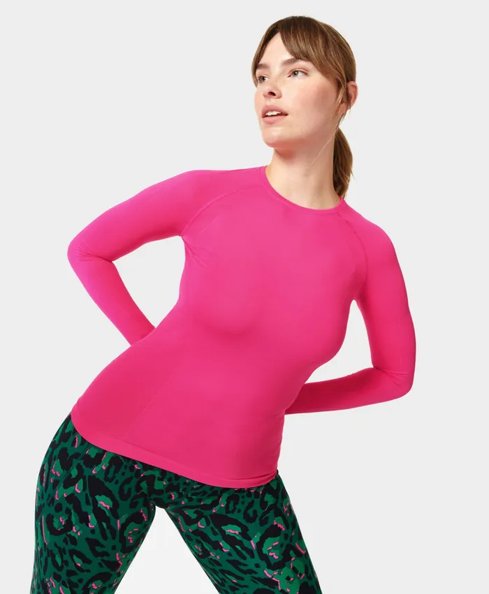 Women Athlete Seamless Gym Long Sleeve Top Punk Pink Long Sleeve Tops Sweaty Betty