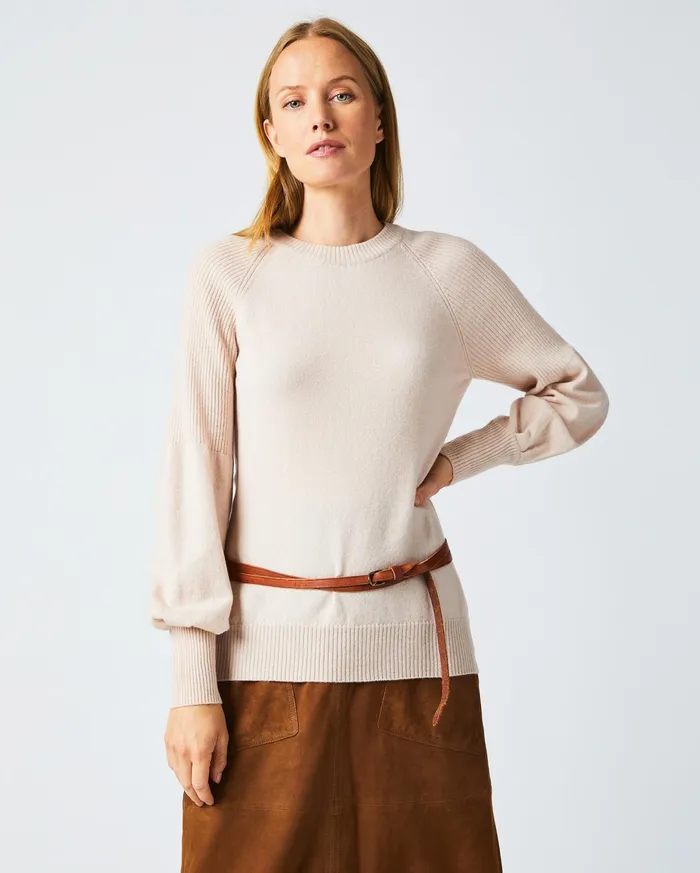 Women Balloon Sleeve Crew Sweater Light Pink Billy Reid Sweaters and Knits